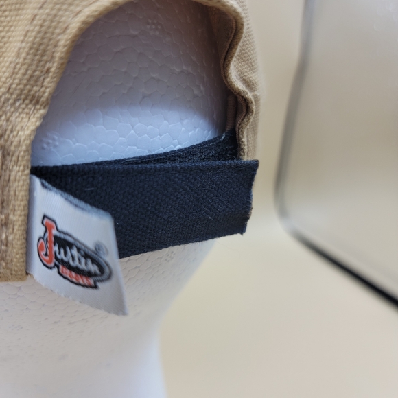 Justin Boots Tan with Barbwire Bill Adjustable Cap/Hat Rare Made In USA Brown - Picture 6 of 10